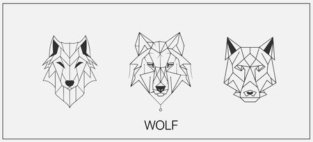 Abstract luxury wolf head vector monogram logo design template. Wolf vector logo setのイラスト素材