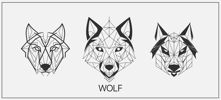 Abstract luxury wolf head vector monogram logo design template. Wolf vector logo setのイラスト素材