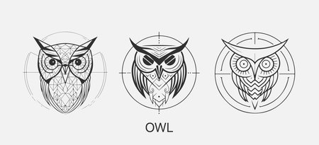 Modern abstract Owl logo template. Owl bird line artのイラスト素材