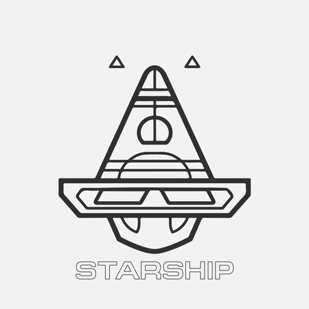 starship logo. Space satellite retro shuttle moon discovery logotypes of observatory vector badges isolated. Shuttle and satellite, spaceship and rocket adventure illustration.のイラスト素材