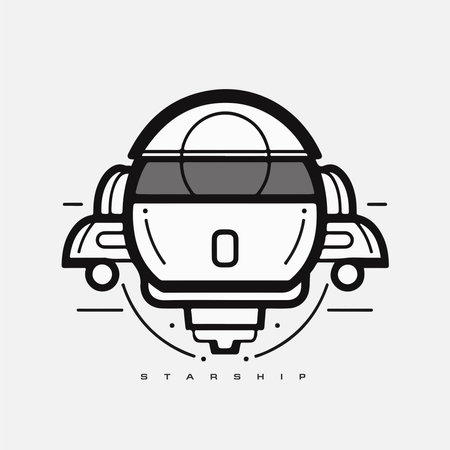 starship logo. Space satellite retro shuttle moon discovery logotypes of observatory vector badges isolated. Shuttle and satellite, spaceship and rocket adventure illustration.のイラスト素材