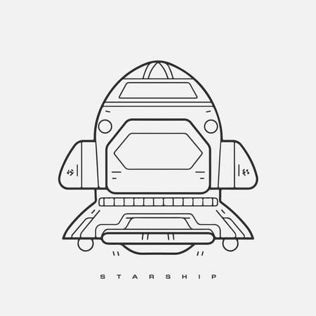 starship logo. Space satellite retro shuttle moon discovery logotypes of observatory vector badges isolated. Shuttle and satellite, spaceship and rocket adventure illustration.のイラスト素材