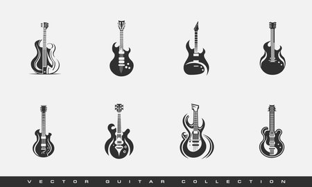 Vector guitar logo template collection. musical instruments guitarのイラスト素材