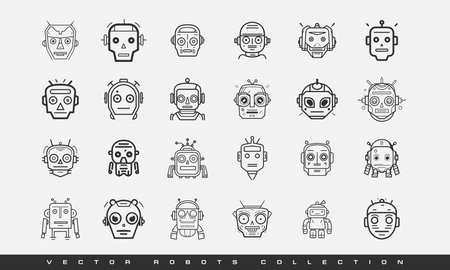 Futuristic cute cartoon vector robot collection. vector illustration.のイラスト素材