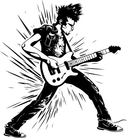 Man with guitar. rockstar. Punk. Musician artist vector illustration.のイラスト素材