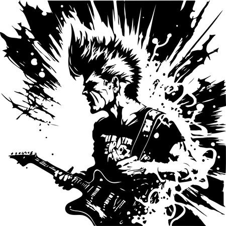 Man with guitar. rockstar. Punk. Musician artist vector illustration.のイラスト素材