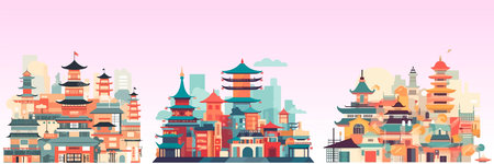 Abstract flat vector illustration of Asian cityのイラスト素材