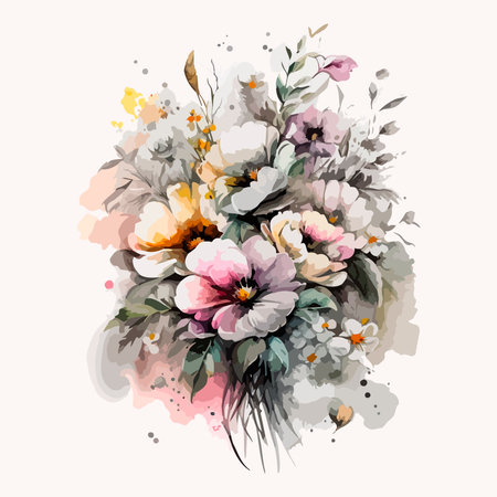 Watercolor vector flowers bouquet. Illustration of beautiful flowers.のイラスト素材