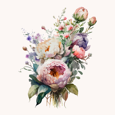 Watercolor vector flowers bouquet. Illustration of beautiful flowersのイラスト素材