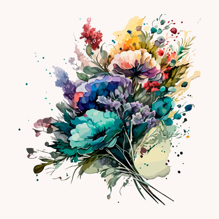 Watercolor vector flowers bouquet. Illustration of beautiful flowersのイラスト素材