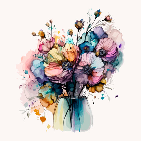 Watercolor vector flowers bouquet. Illustration of beautiful flowersのイラスト素材