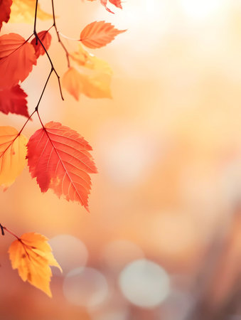 Autumn background with yellow and red leaves. Autumnal background, good for advertising or bannersの素材