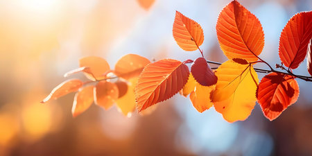 Autumn background with yellow and red leaves. Autumnal background, good for advertising or bannersの素材