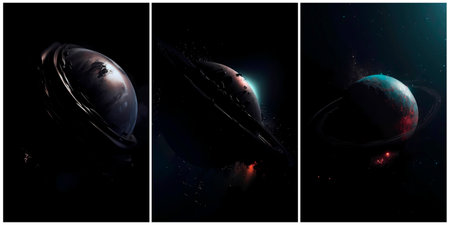 Modern abstract background. Planet in space. Universe interior art design. AI generative.の素材