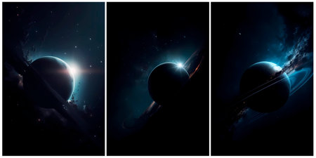 Modern abstract background. Planet in space. Universe interior art design. AI generative.の素材