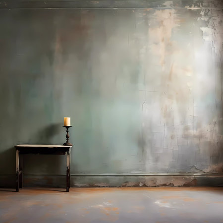 A grunge, vintage Interior background with wall. Interior design banner with copy space.の素材