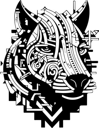 Vector ornamental ancient wolf, dog head illustration. Abstract historical mythology dog or wolf head logo. Good for print or tattooのイラスト素材