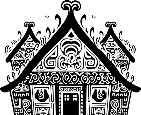 Vector ornamental traditional decorative house illustration. Abstract historical mythology cabin logo. Good for print or tattoo.のイラスト素材