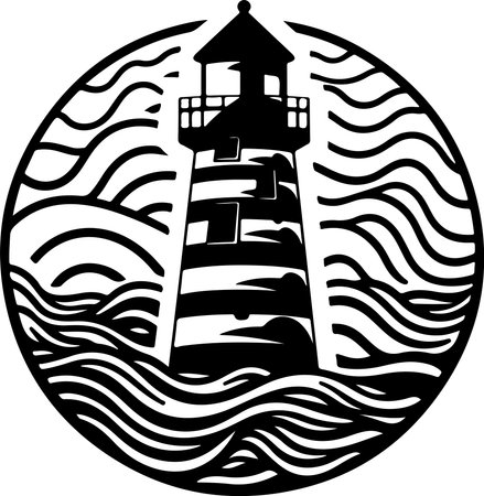Vector ornamental traditional decorative lighthouse at the sea illustration. Abstract historical mythology lighthouse logo. Good for print or tattoo.のイラスト素材