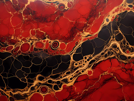 An abstract textured liquid marbling art background with wavy embossed lines. Interior decoration, wallpaper pattern.の素材