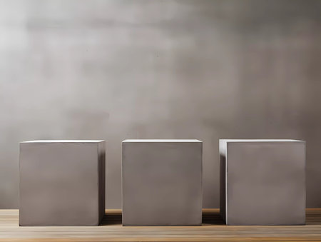 Gray wall with 3 white signboard mockup and copy space backgroundの素材