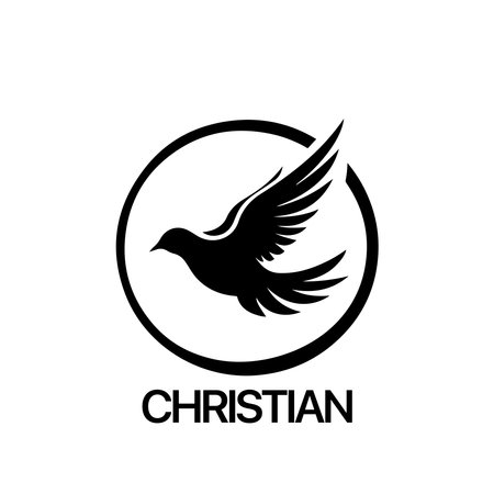 Christian Logo template with dove, pigeon. Black and white christian holy spirit symbolのイラスト素材