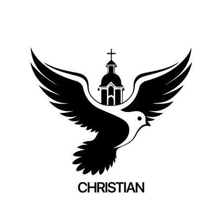 Christian Logo template with dove, pigeon. Black and white christian holy spirit symbol.のイラスト素材