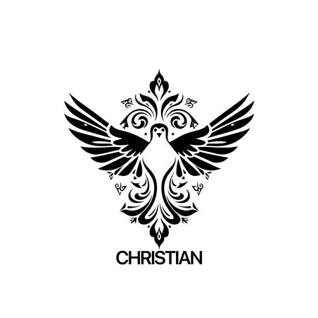 Christian Logo template with dove, pigeon. Black and white christian holy spirit symbol.のイラスト素材