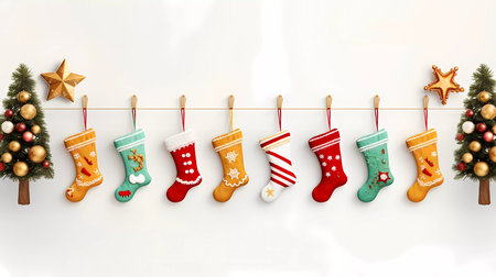 White empty background with a chrismas decorations. Copy space for text. Good for banners.の素材