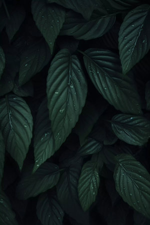 Green fresh tropical big leaves background. Organic plant textureの素材