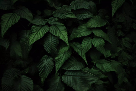 Green fresh tropical big leaves background. Organic plant textureの素材