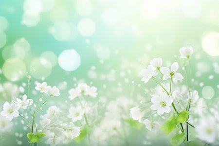 Green spring and summer background with beautiful white flowers.の素材