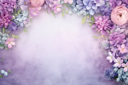 Spring and summer decorations background with beautiful wild flowers. Copy space for text bannerの素材