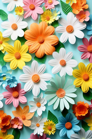 Spring and summer decorations background with beautiful wild flowers. Copy space for text bannerの素材