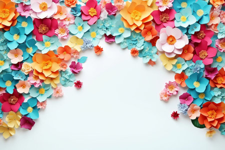 Spring and summer decorations background with beautiful wild flowers. Copy space for text bannerの素材