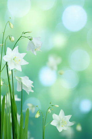 Green spring and summer background with beautiful white flowers.の素材