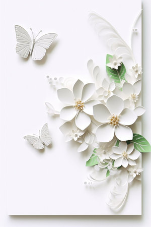 Spring decorations background with beautiful white wild flowers. Copy space for text bannerの素材