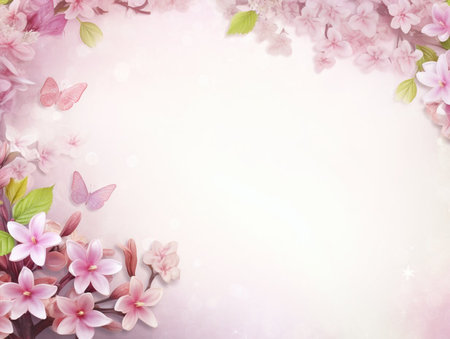 Spring and summer decorations background with beautiful wild flowers. Copy space for text bannerの素材