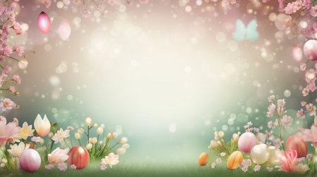 Spring and summer decorations background with beautiful wild flowers. Copy space for text bannerの素材