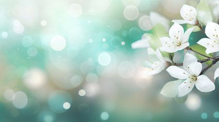 Green spring and summer background with beautiful white flowers.の素材
