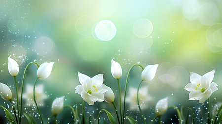 Green spring and summer background with beautiful white flowers.の素材