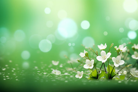 Green spring and summer background with beautiful white flowers.の素材