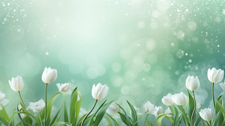 Green spring and summer background with beautiful white flowers.の素材