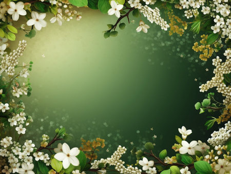 Spring and summer decorations background with beautiful wild flowers. Copy space for text bannerの素材