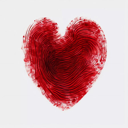 A red heart with a fingerprint isolated on white backgroundの素材