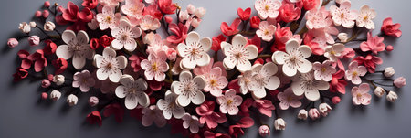 A beautiful spring and summer flowers on a white background. Greetings card for valentines day, mothers day, birthday or wedding with copy spaceの素材