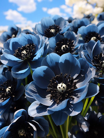 A flower field with black tulips backgroundの素材