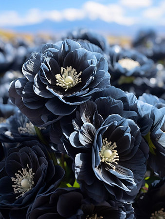 A flower field with black tulips backgroundの素材