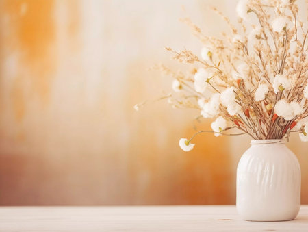Spring and summer decorations background with beautiful wild flowers. Copy space for text bannerの素材
