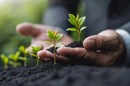 Showing financial developments and business growth with a growing tree on a coin. Growing Money - Plant On Coins - Finance And Investment Concept.の素材